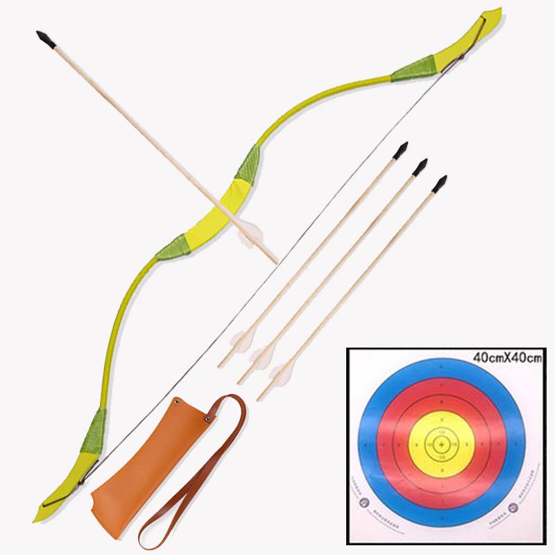 1 metre green tan and wooden bow set + hanging target